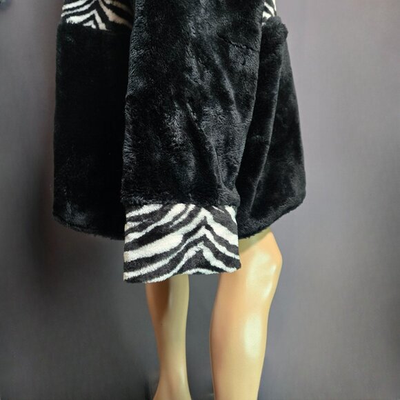 Vintage 80s Faux Fur Coat Black Zebra Print Size L Oversized Gender Neutral - Picture 12 of 16